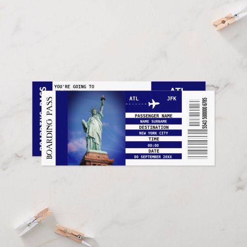 New York City boarding pass surprise party  Invitation