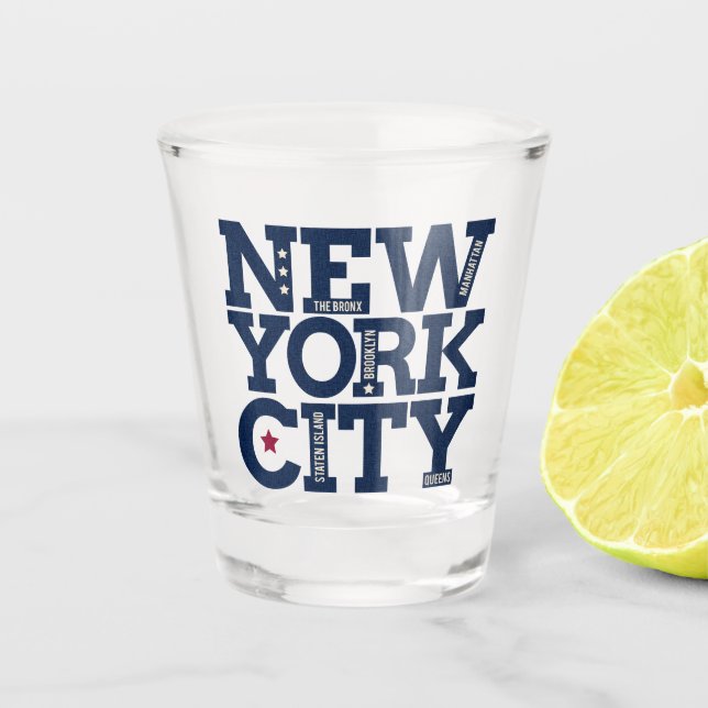 New York City Boroughs shot glass (Front)