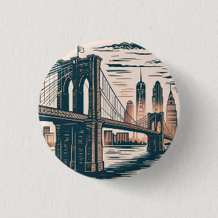 New York City Brooklyn Bridge Bold Retro Skyline  Button