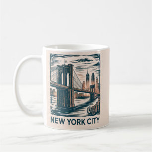 New York City Brooklyn Bridge Bold Retro Skyline Coffee Mug