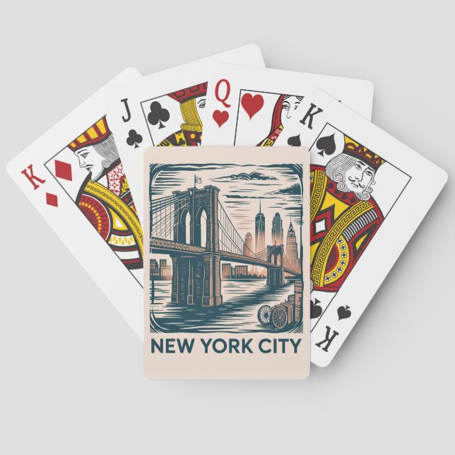New York City Brooklyn Bridge Bold Retro Skyline  Poker Cards (Back)
