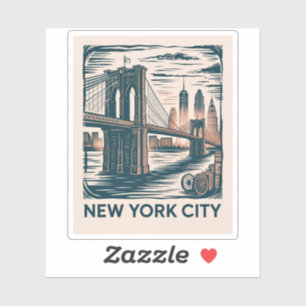 New York City Brooklyn Bridge Bold Retro Skyline Sticker