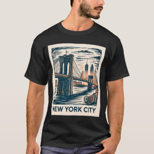 New York City Brooklyn Bridge Bold Retro Skyline _ T-Shirt