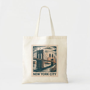 New York City Brooklyn Bridge Bold Retro Skyline Tote Bag