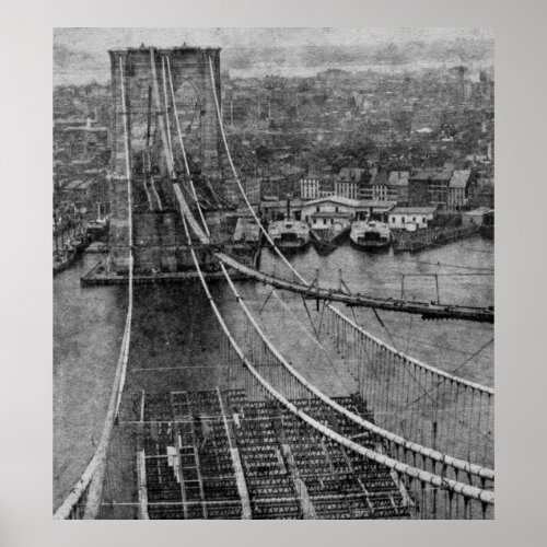 New York City Brooklyn Bridge Construction Poster