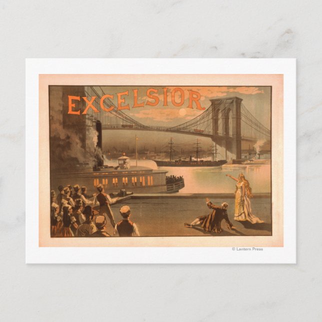 New York City Brooklyn Bridge "Excelsior" Postcard (Front)
