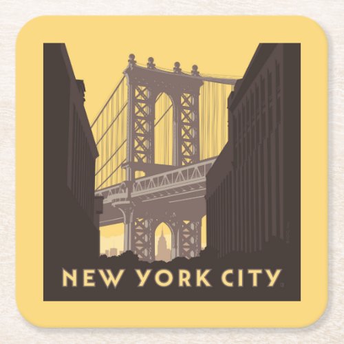 New York City  Brooklyn Bridge Square Paper Coaster