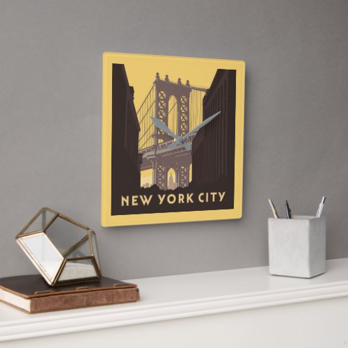 New York City  Brooklyn Bridge Square Wall Clock