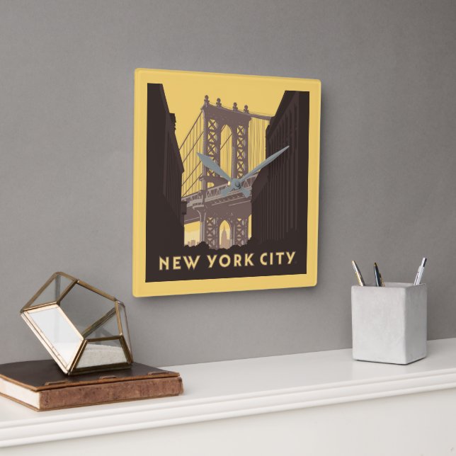 New York City | Brooklyn Bridge Square Wall Clock (Office)