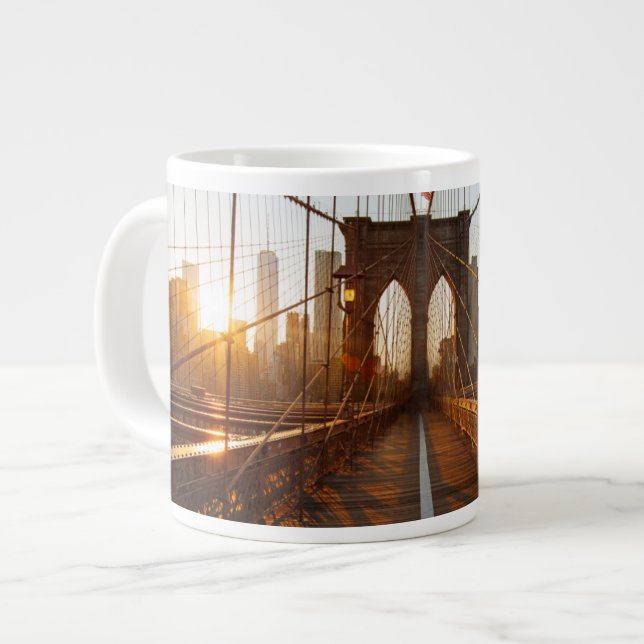New York City Brooklyn Bridge Sunrise Giant Coffee Mug (Front Left)