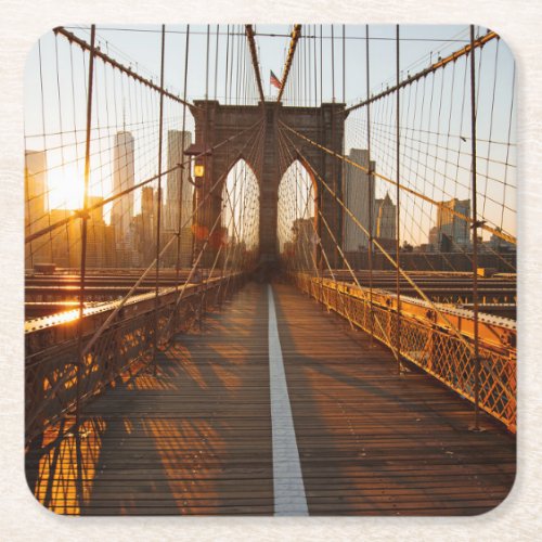 New York City Brooklyn Bridge Sunrise Square Paper Coaster