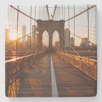 New York City Brooklyn Bridge Sunrise Stone Coaster by iconicnewyork at Zazzle