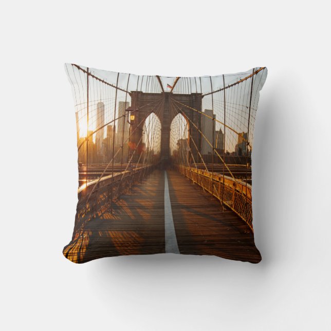 New York City Brooklyn Bridge Sunrise Throw Pillow (Front)