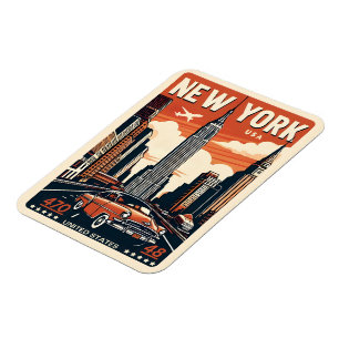New York City brooklyn bridge Vintage classic car Magnet
