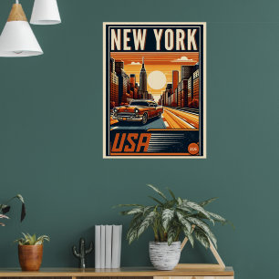 New York City brooklyn bridge Vintage classic car Poster