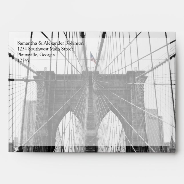 New York City Brooklyn Bridge Wedding Envelope (Front)