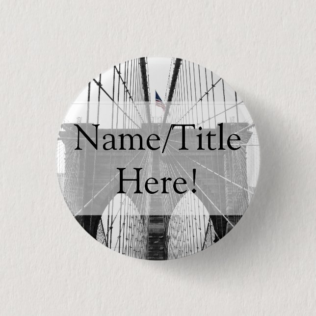 New York City Brooklyn Bridge Wedding Pinback Button (Front)