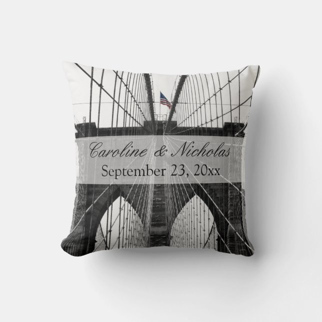 New York City Brooklyn Bridge Wedding Throw Pillow (Front)