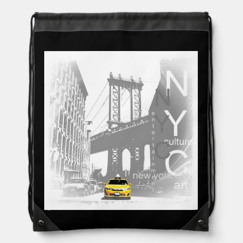 New York City Brooklyn Bridge Yellow Taxi Nyc Drawstring Bag