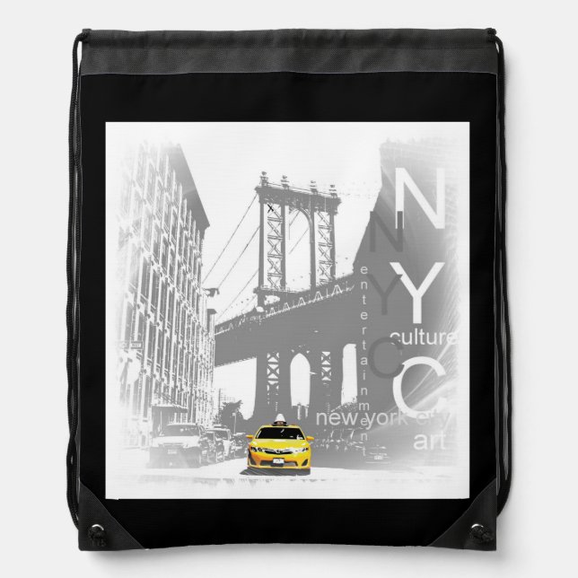 New York City Brooklyn Bridge Yellow Taxi Nyc Drawstring Bag (Front)