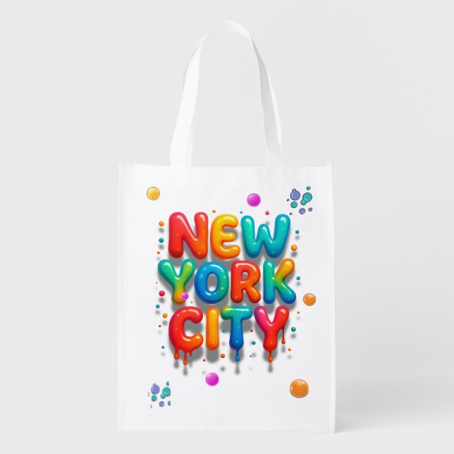 New York City Bubble Letters Grocery Bag (Front)