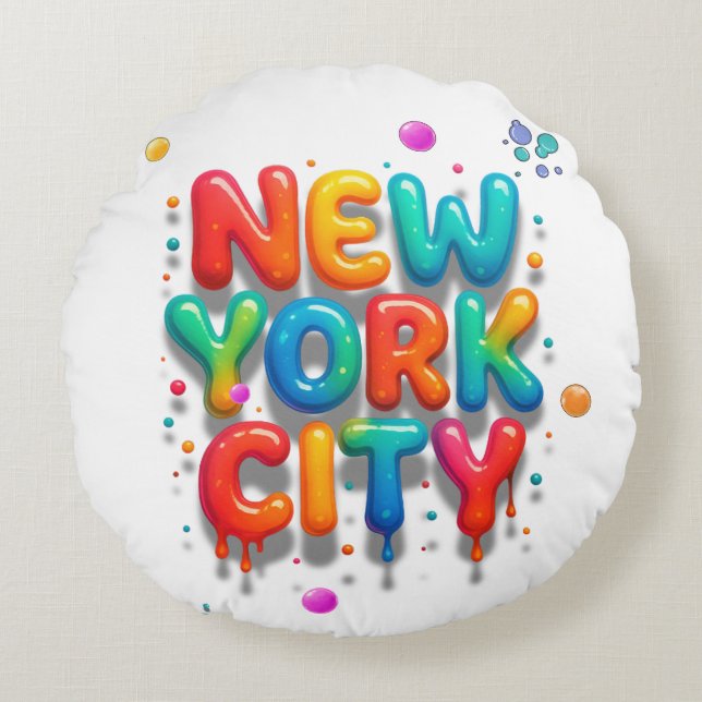 New York City Bubble Letters Round Pillow (Front)