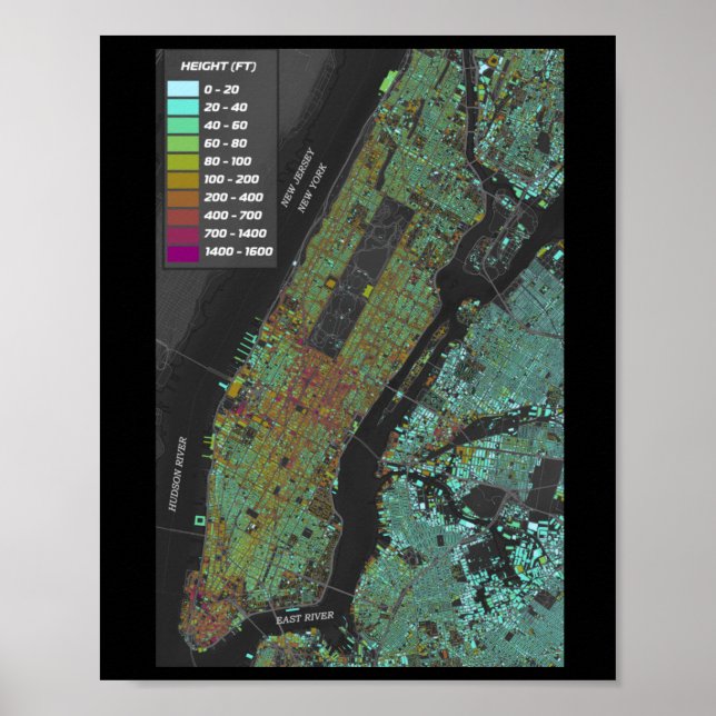 New York City Building Height Map Sticker  Poster (Front)