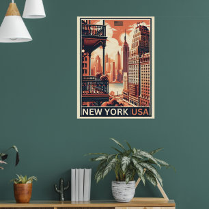 New York City buildings Vintage balcony view Poster