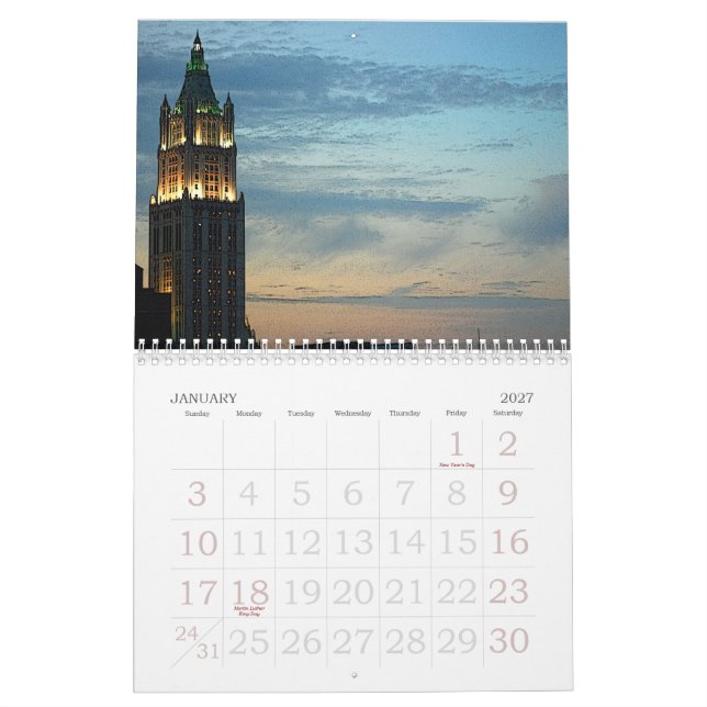 New York City Calendar (Jan 2027)