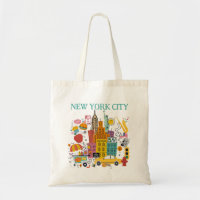 New York City Cartoon Style Tote Bag