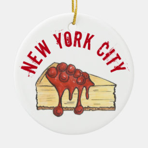 New York City Cherry Cheesecake Slice NYC Ceramic Ornament