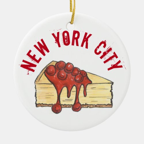 New York City Cherry Cheesecake Slice NYC Ceramic Ornament
