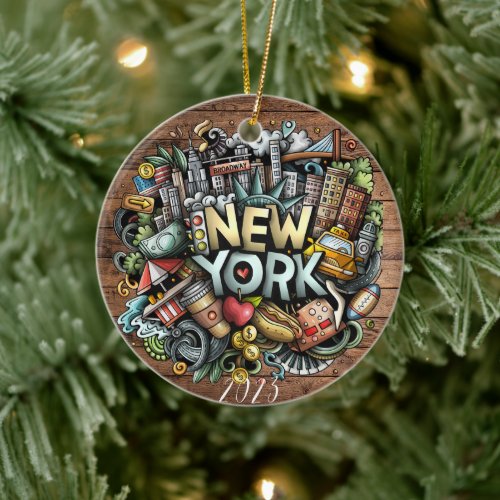 New York City Christmas _ Custom Year Name  Ceramic Ornament