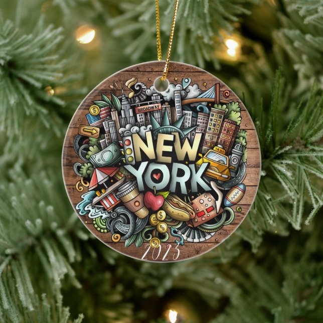 New York City Christmas - Custom Year Name  Ceramic Ornament (Tree)
