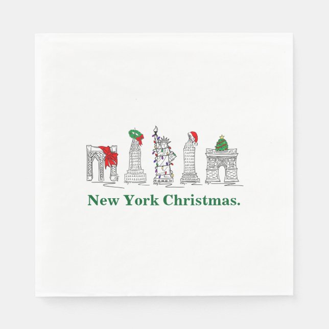 New York City Christmas NYC Buildings Holiday  Paper Napkins (Front)