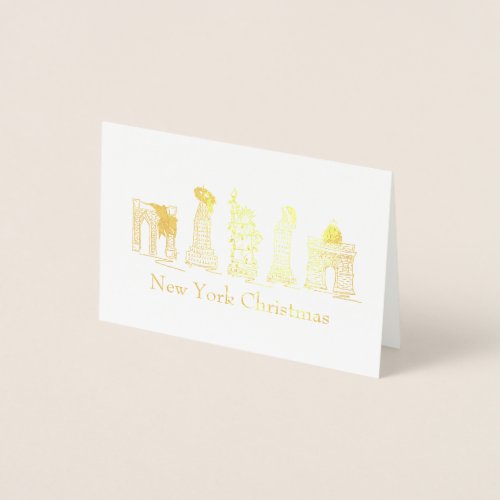 New York City Christmas NYC Holiday Landmarks Xmas Foil Card