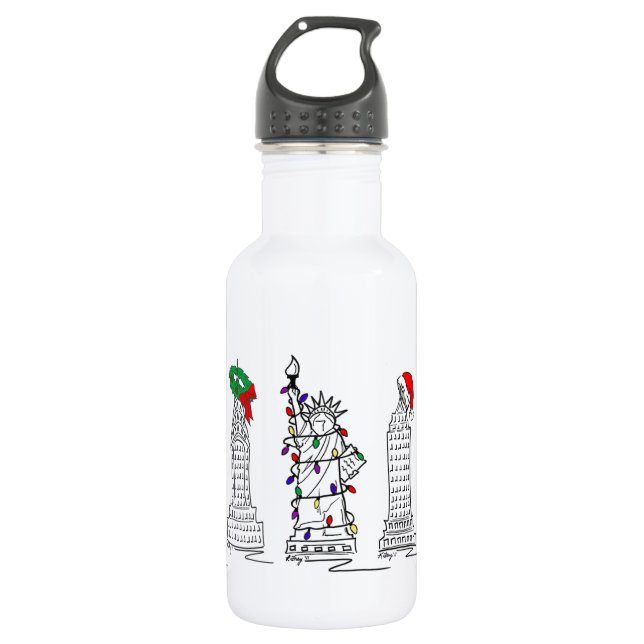 New York City Christmas NYC Holiday Landmarks Xmas Water Bottle (Front)