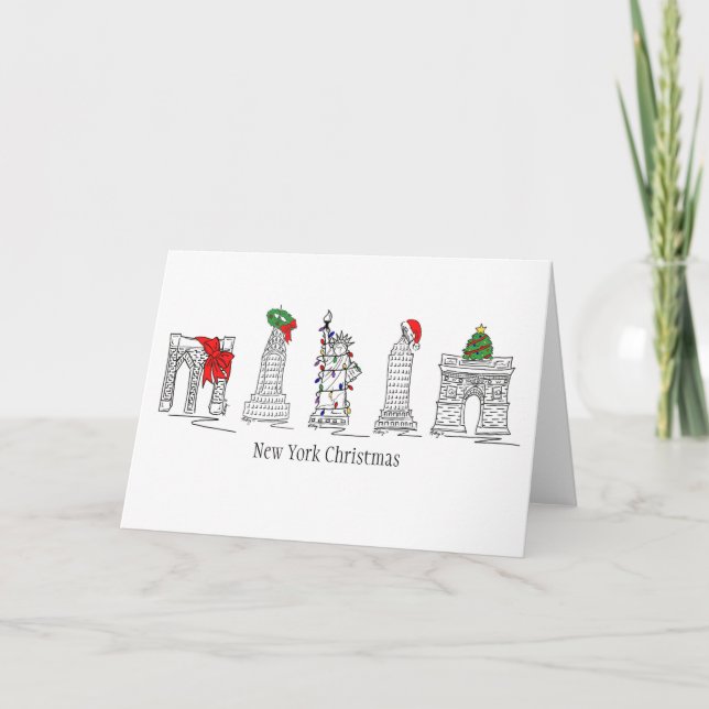 New York City Christmas NYC Landmarks City Holiday Card (Front)
