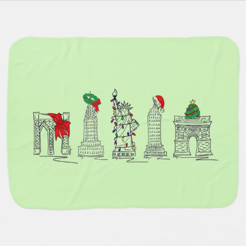 New York City Christmas NYC Landmarks Holiday Stroller Blanket