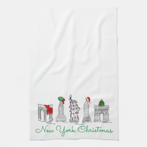 New York City Christmas NYC Landmarks Holiday Towel