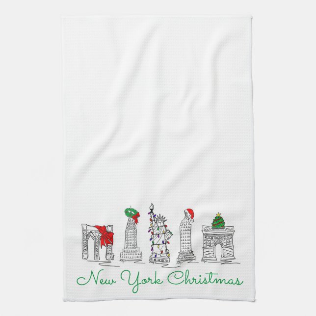 New York City Christmas NYC Landmarks Holiday Towel (Vertical)
