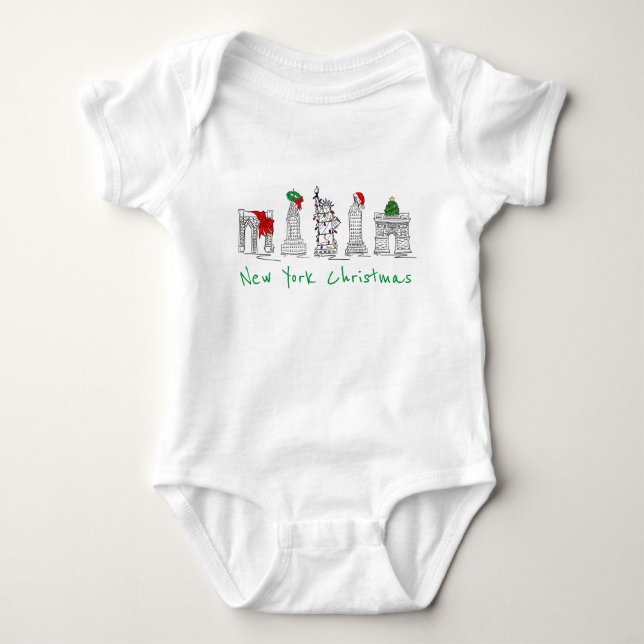 New York City Christmas NYC Landmarks Holiday Xmas Baby Bodysuit (Front)
