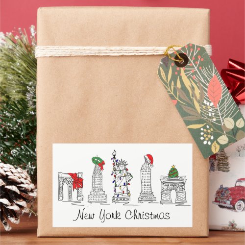 New York City Christmas NYC Landmarks Holiday Xmas Rectangular Sticker