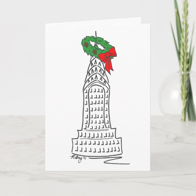 New York City Christmas NYC Skyscraper Wreath Holiday Card (Front)