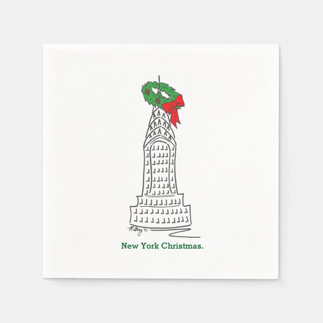New York City Christmas NYC Skyscraper Wreath Paper Napkins (Front)