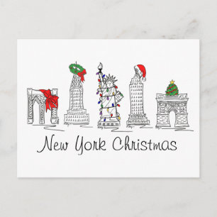 New York City Christmas NYC Xmas Holiday Landmarks Postcard