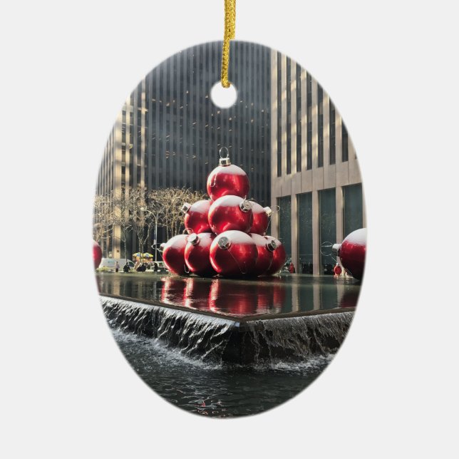 New York City Christmas Rockefeller Center Snow NY Ceramic Ornament (Front)