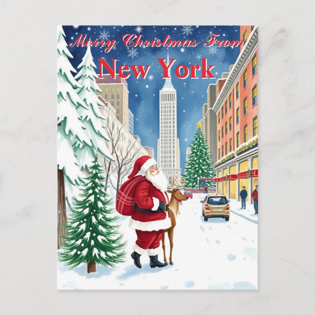 New York City Christmas Santa in Manhattan Postcard (Front)