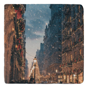 New York City Christmas Snow Poster Trivet