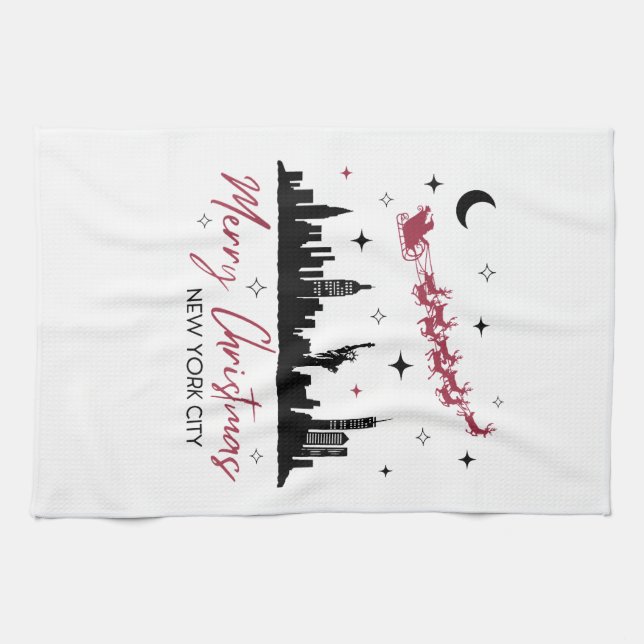 New York City Christmas Trip, Merry Christmas New  Kitchen Towel (Horizontal)